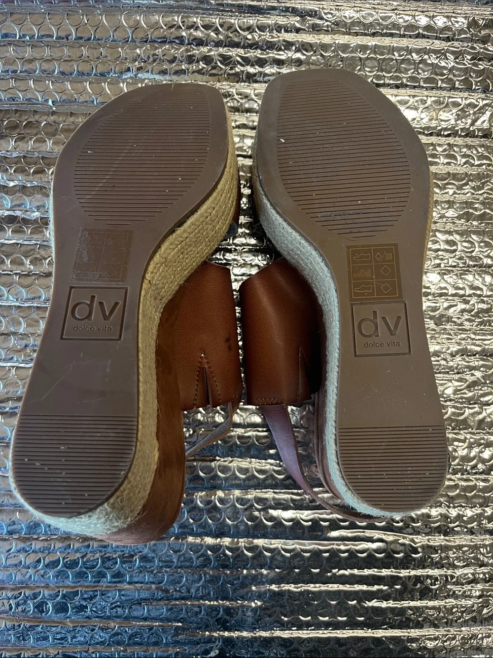 Dolce Vita Brown Leather Espadrille Platform Wedge Sandals